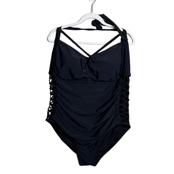 Ashley Graham x Swimsuits for All one piece Swimsuit Lattice Cutouts Size 24 - Picture 1 of 6